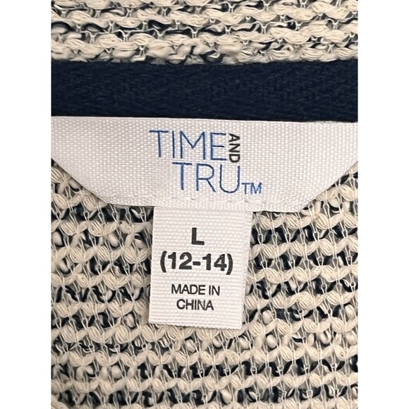 Time and Tru Women's Long Sleeve Drop Shoulder Top Navy White Large 12-14 - Picture 6 of 9